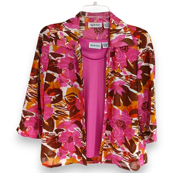 Apparenza Tops - Apparenza- Women's 2 piece Top-SMALL-Tank & Blouse- Light-Floral-Pink-Cream